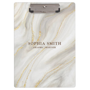 Elegant Marble Background Gold Glitter Simple Text Clipboard