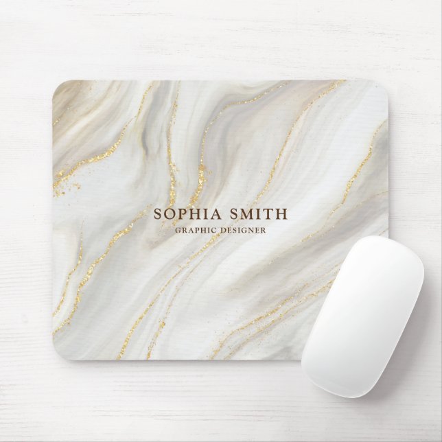 Elegant Marble Background Gold Glitter Simple Text Mouse Mat (With Mouse)
