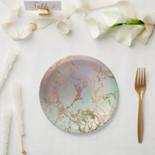 Elegant Marble Beige Mint Sage Green Rose Gold Paper Plate