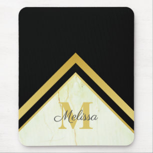 Elegant Marble Black Gold Chevron Monogram Mouse Mat