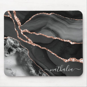 Elegant Marble Black Gold Personalised Mouse Mat