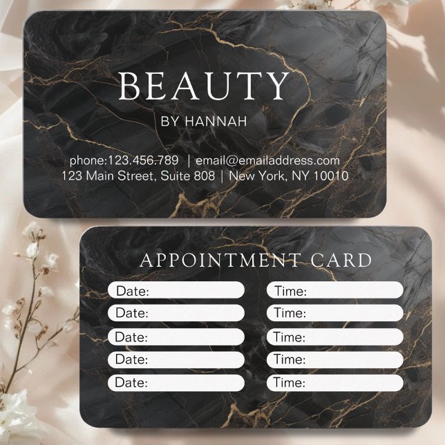 Elegant Marble Black-Gold Salon Appointment Card (Elegant Marble Black-Gold Salon Appointment Card)