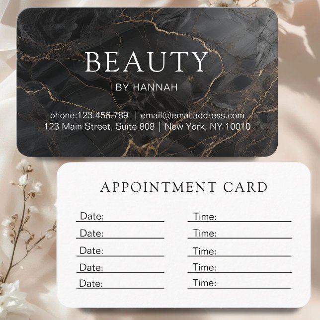Elegant Marble Black-Gold Salon Appointment Card (Elegant Marble Black-Gold Salon Appointment Card)