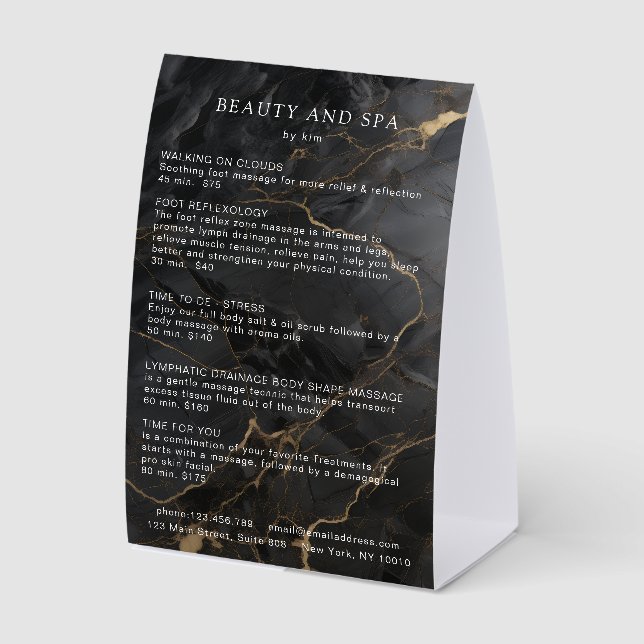 Elegant Marble Black-Gold Salon QR Code Pricelist (Front)