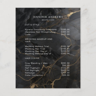 Elegant Marble Black-Gold Salon Qr Code Pricelist Flyer