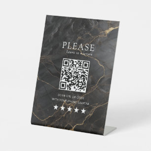 Elegant, Marble-Black-Gold, Salon, QR-Code Review Pedestal Sign