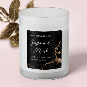 Elegant Marble Black & Gold Script Candles Square Sticker