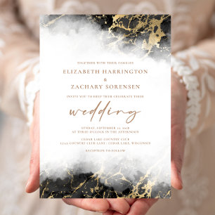 Elegant Marble Black Gold Wedding Invitation