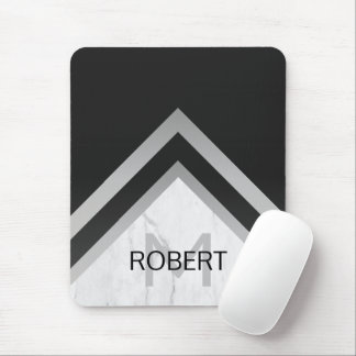 Elegant Marble Black Silver Chevron Monogram Mouse Mat