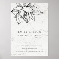 Elegant Marble Black White Lotus Simple Business