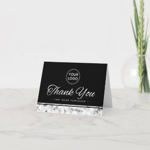 Elegant marble border custom logo thank you card
