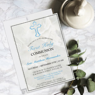 Elegant Marble Boys First Holy Communion Invitation