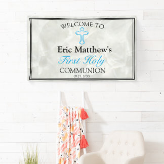 Elegant Marble Boys First Holy Communion Welcome Banner