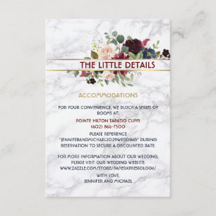 Elegant Marble Burgundy Navy Gold Floral Bouquet Enclosure Card