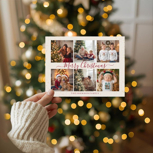 Elegant Marble Christmas Photo Collage Holiday Postcard (Creator Uploaded)