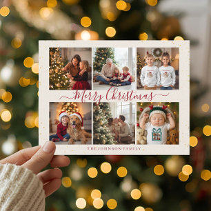Elegant Marble Christmas Photo Collage Holiday Postcard