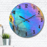 Elegant Marble Colourful Large Clock<br><div class="desc">Stunning and colourful rainbow hued labradorite stone photo makes the perfect backdrop for a simple and modern design. This is a closeup of a real natural labradorite stone with blue, purple, pink, yellow, and green. These can be used for any business or individual, or it would also be perfect for...</div>