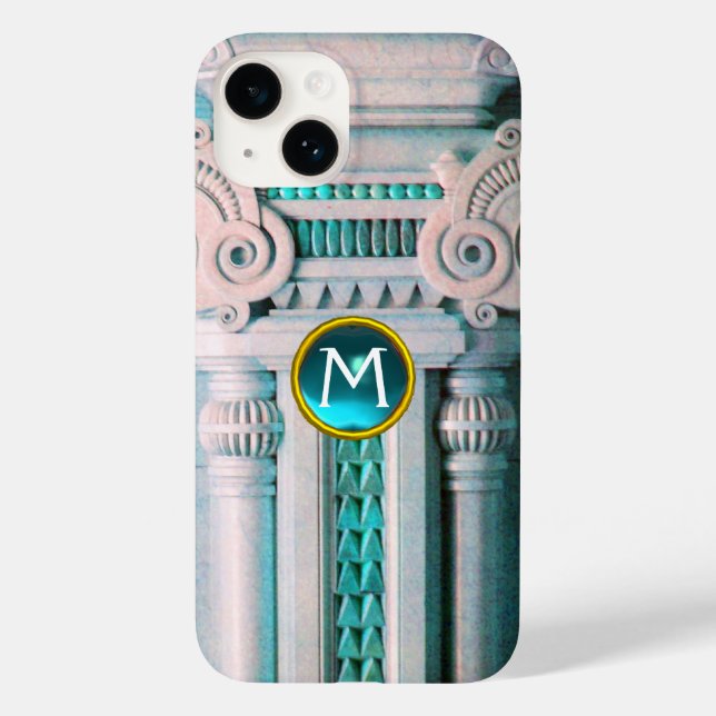 ELEGANT MARBLE COLUMN,PINK BLUE GEM STONE MONOGRAM Case-Mate iPhone CASE (Back)