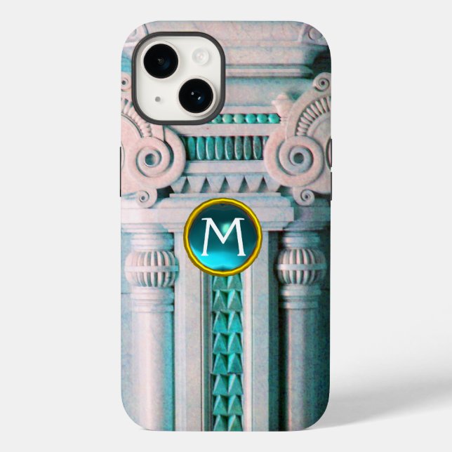 ELEGANT MARBLE COLUMN,PINK BLUE GEM STONE MONOGRAM Case-Mate iPhone CASE (Back)