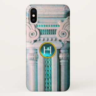 ELEGANT MARBLE COLUMN,PINK BLUE GEM STONE MONOGRAM iPhone X CASE