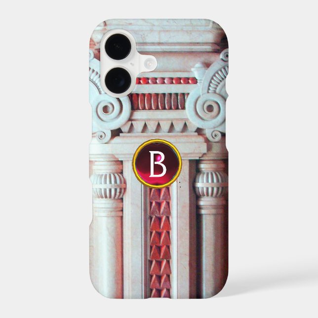 ELEGANT MARBLE COLUMN,PINK RED GEM STONE MONOGRAM (Back)