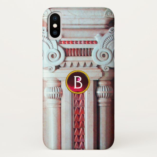 ELEGANT MARBLE COLUMN,PINK RED GEM STONE MONOGRAM Case-Mate iPhone CASE (Back)