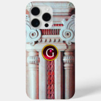 ELEGANT MARBLE COLUMN,PINK RED GEM STONE MONOGRAM