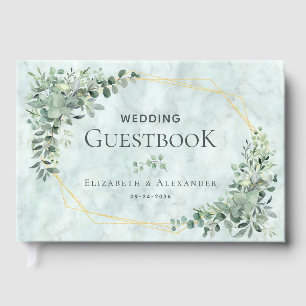 Elegant Marble Eucalyptus Geometric Wedding Guest Book