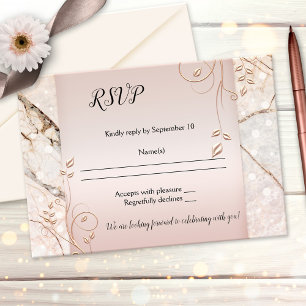Elegant Marble Floral Rose Gold Wedding RSVP Card