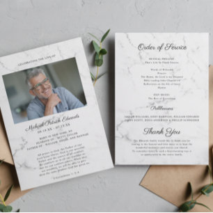 Elegant Marble   Funeral Memorial Photo Program Invitation