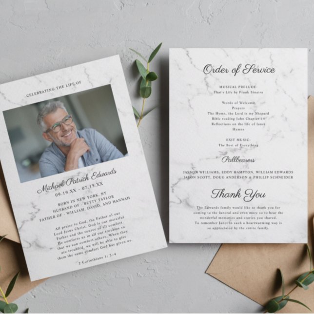 Elegant Marble | Funeral Memorial Photo Program Invitation (Creator Uploaded)