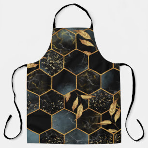 Elegant Marble & Gold: Abstract Hexagon Texture Apron