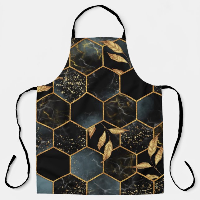 Elegant Marble & Gold: Abstract Hexagon Texture Apron (Front)
