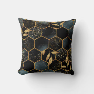 Elegant Marble & Gold: Abstract Hexagon Texture Cushion