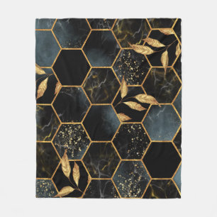 Elegant Marble & Gold: Abstract Hexagon Texture Fleece Blanket