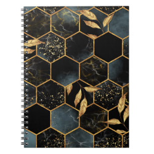 Elegant Marble & Gold: Abstract Hexagon Texture Notebook
