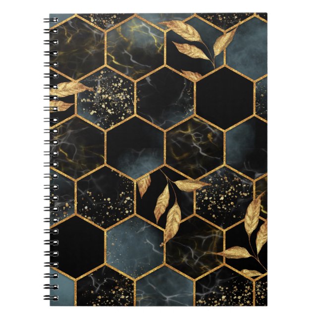 Elegant Marble & Gold: Abstract Hexagon Texture Notebook (Front)