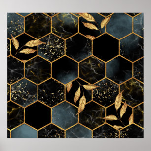 Elegant Marble & Gold: Abstract Hexagon Texture Poster