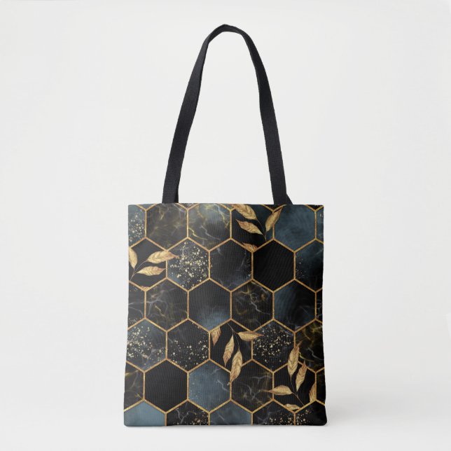 Elegant Marble & Gold: Abstract Hexagon Texture Tote Bag (Front)