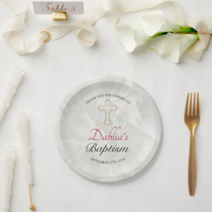 Elegant Marble Gold Baby Baptism Reception Paper Plate