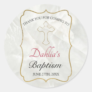 Elegant Marble Gold Baby Baptism Thank You Classic Round Sticker