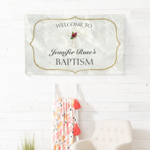Elegant Marble Gold Baby Baptism Welcome Banner