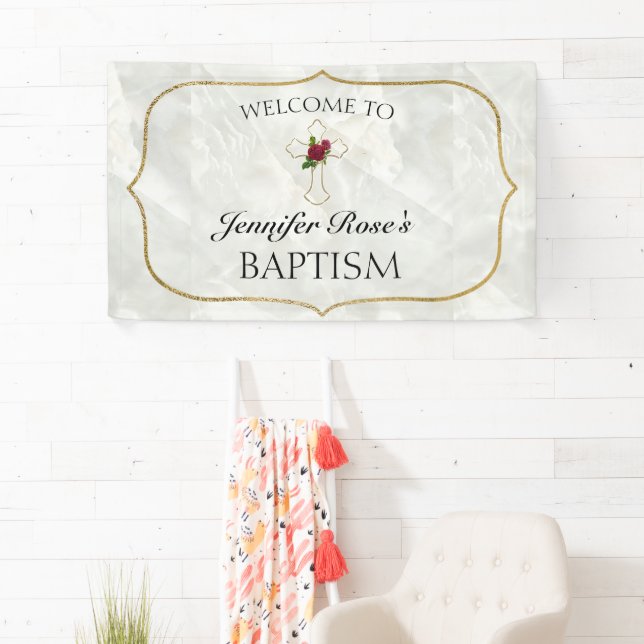 Elegant Marble Gold Baby Baptism Welcome Banner (Insitu)