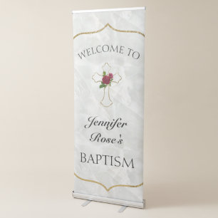 Elegant Marble Gold Baby Baptism Welcome  Retractable Banner