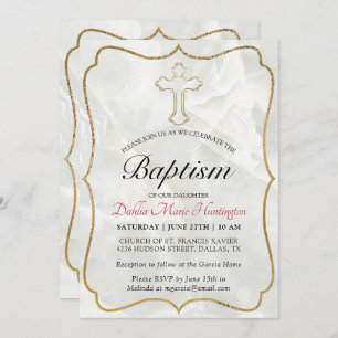 Elegant Marble Gold Baby Girls Baptism Invitation