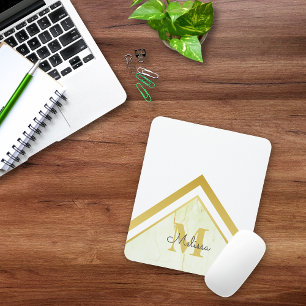 Elegant Marble Gold Chevron Monogram Mouse Mat