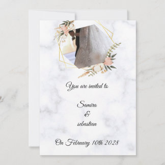 Elegant Marble Gold Floral Wedding Invitation 