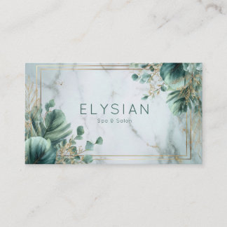 Elegant Marble Gold Geometric Eucalyptus Botanical Business Card