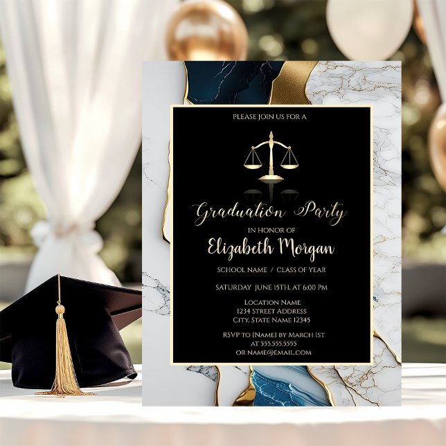 Elegant Marble Gold Law School Graduation Party Invitation (Creator Uploaded)