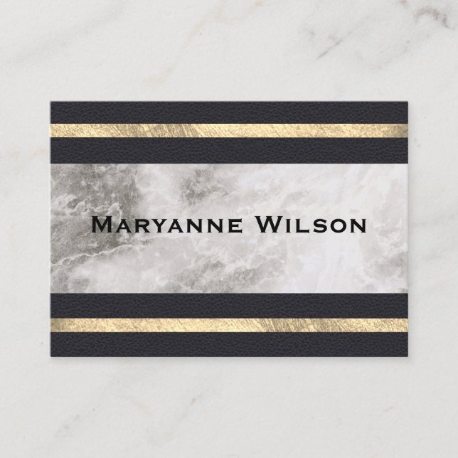 Elegant Marble Gold Leather Trim Business Card (Front)
